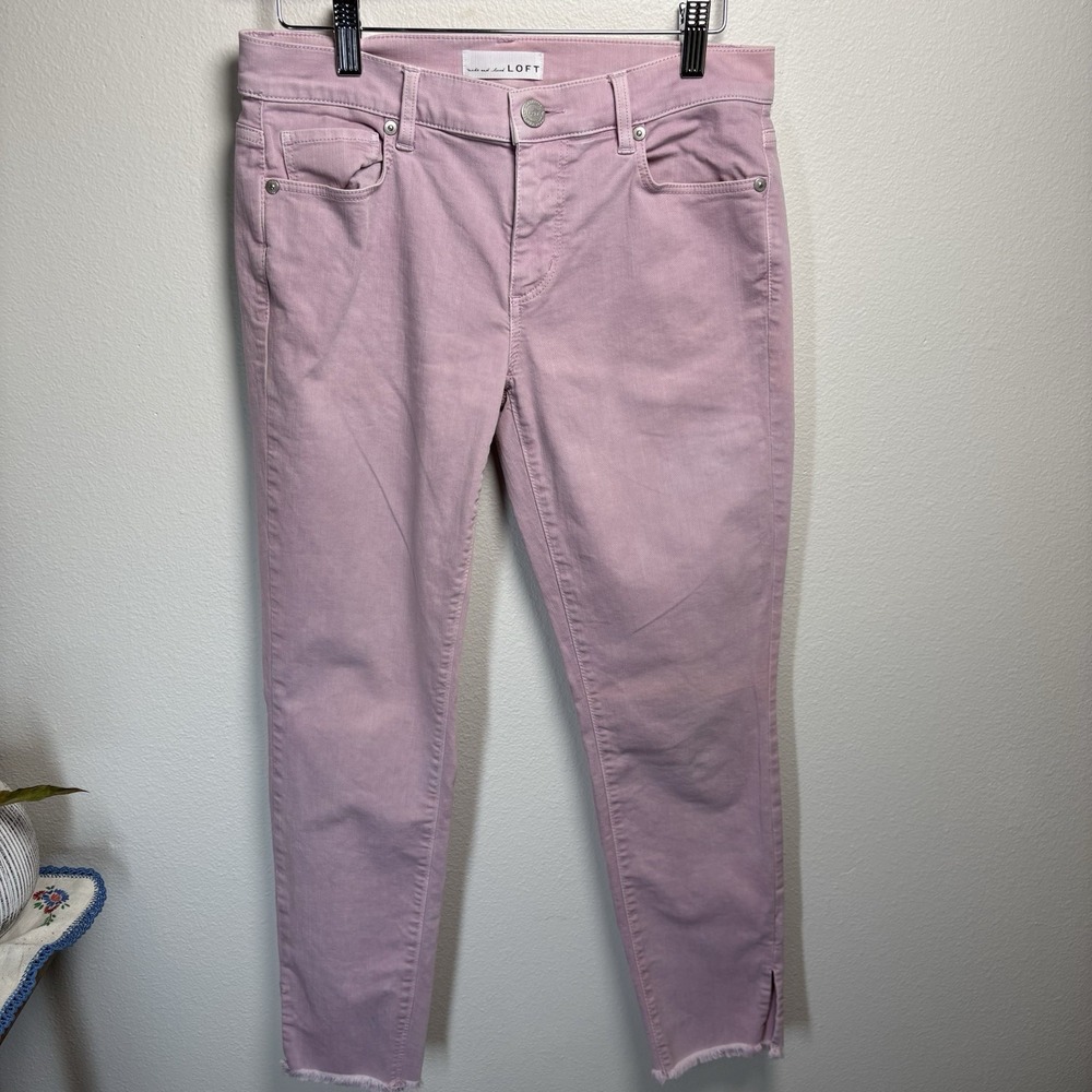 LOFT Women 2 FLAWED Pink Modern Skinny Pants Pastel Raw Hem Cotton Stretch